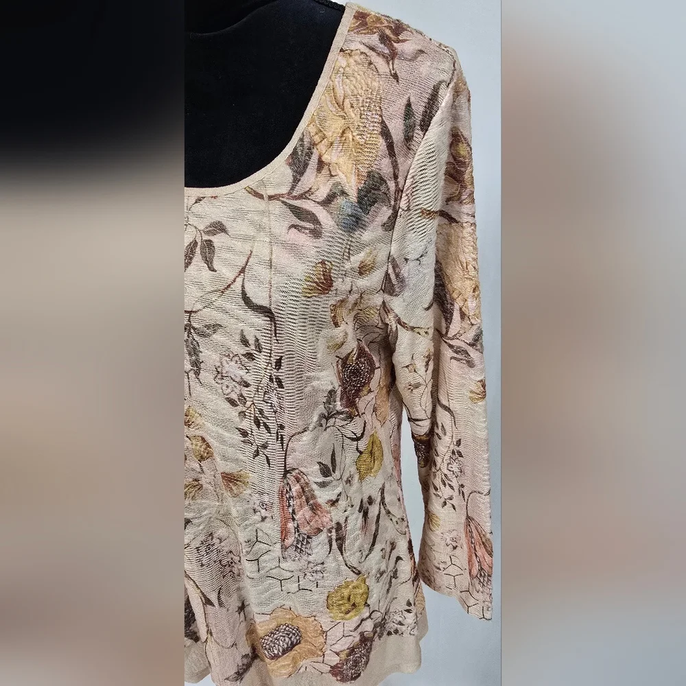 Kamana women M tunic long sleeve, semi sheer, burnout, lagenlook cottagecore - Picture 3 of 7